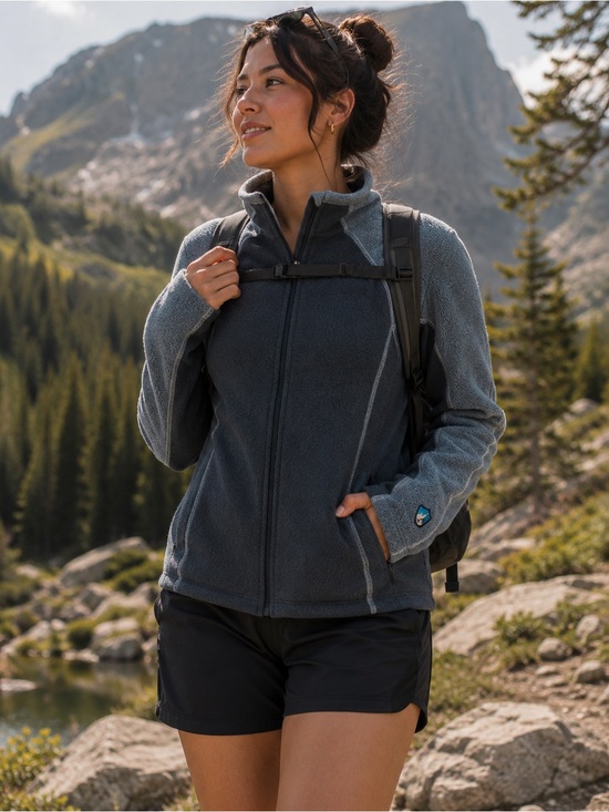 Kuhl Jackets & Blazers - Kuhl Women's Gray Blue Full Zip Fleece Jacket Medium Outdoor Hiking Sweater
